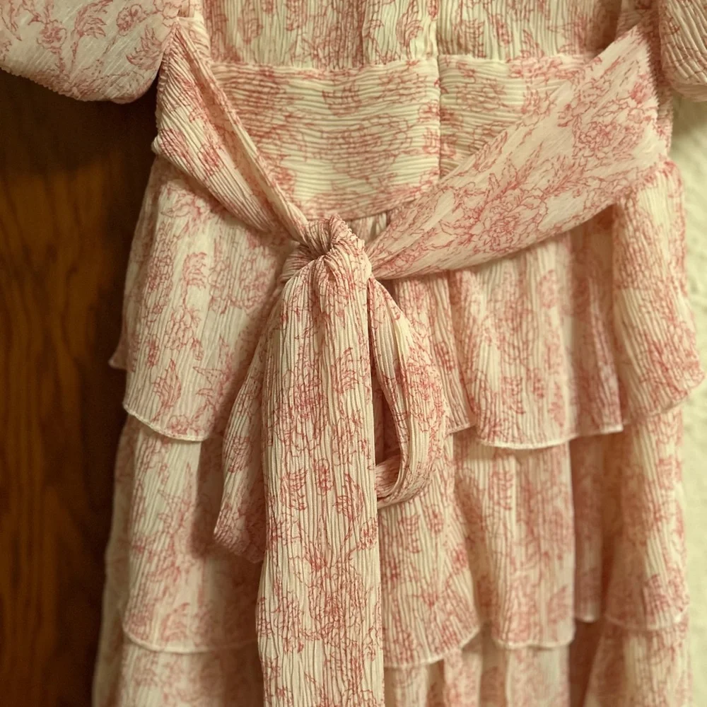 Elegant Pink Ruffle Midi Dress - Picture 8 of 9